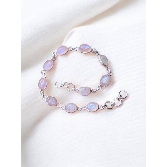 TEMU 925 Sterling Silver Natural Gemstone Bracelet - , Labradorite, , Aquamarine, Onyx And