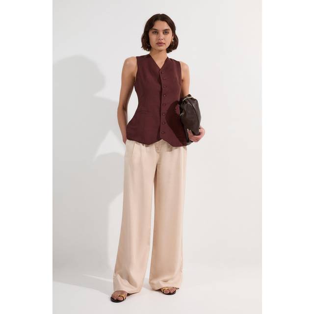 Premium Linen Wide Leg Tailored Trouser - Neutral
