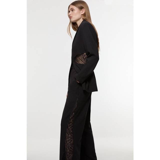 Tailored Lace Detail Straight Leg Trousers - Black