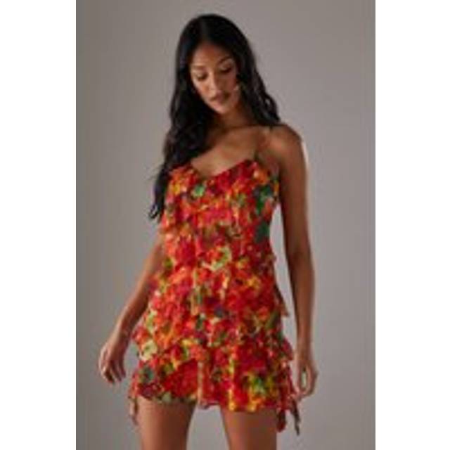 Womens Chiffon Ruffle Strappy Mini Dress - Multi - 16