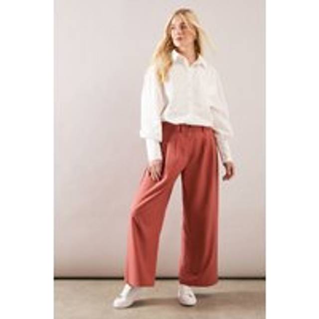 Womens Petite Elasticated Waist Wide Leg Trouser - Terracotta - 14