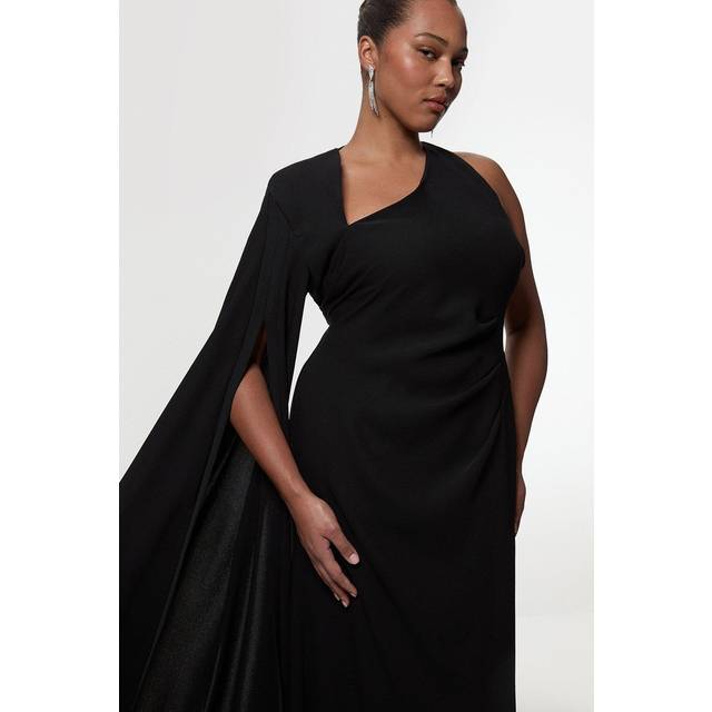 Plus Size Soft Tailored Cape Sleeve Maxi Dress - Black