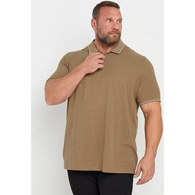 Textured Tipped Polo Shirt - Light Brown - XXL
