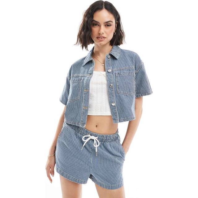 New Look Women's Blue Striped Denim Boxy Shirt - UK 14