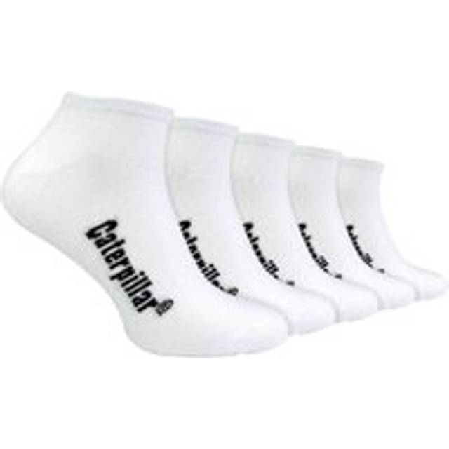 (12-14 UK, White) CAT - Mens 5 Pack Cotton Rich Trainer Work Socks