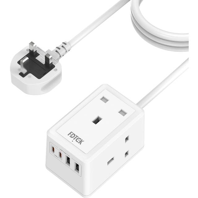 TEMU 1pc Fdtek Extension Lead With Usb Slots, Extension Socket With 3 Ac Outlets And 4 Usb Charging Ports, 13a/3250w Wall Mount Power Strip, Uk Plug, 220-240v For Home