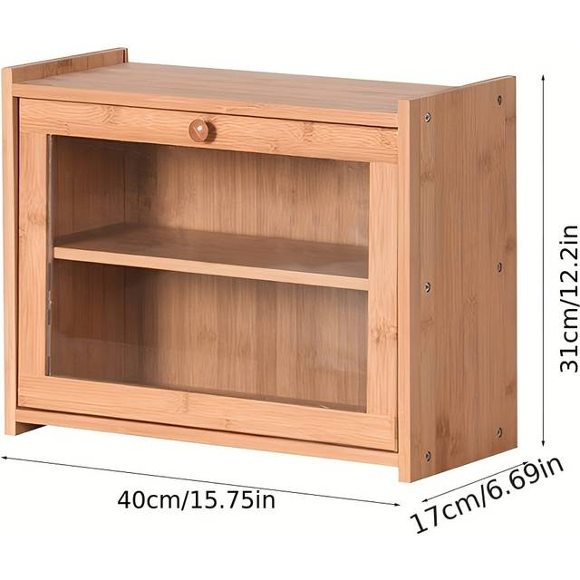 TEMU Double Layer Bamboo Bread Box With Clear Acrylic Window - Large Capacity Kitchen Countertop Storage Organizer For Bread, Rolls, And Pastries, 15.75x6.69x12.2 Inches, & Decor Gift
