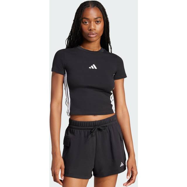 adidas Sportswear Women's Essentials 3-Stripes Slim Baby T-Shirt - Black/White, Black/White, Size L, Women