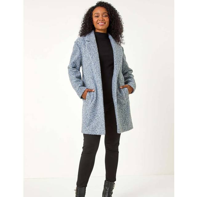 Roman Petite Light Blue Textured Boucle Coat - Size 14