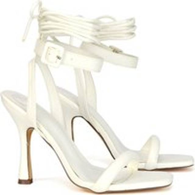 'Althea' Square Toe Lace up Strappy High Heel Sandals - White - 7