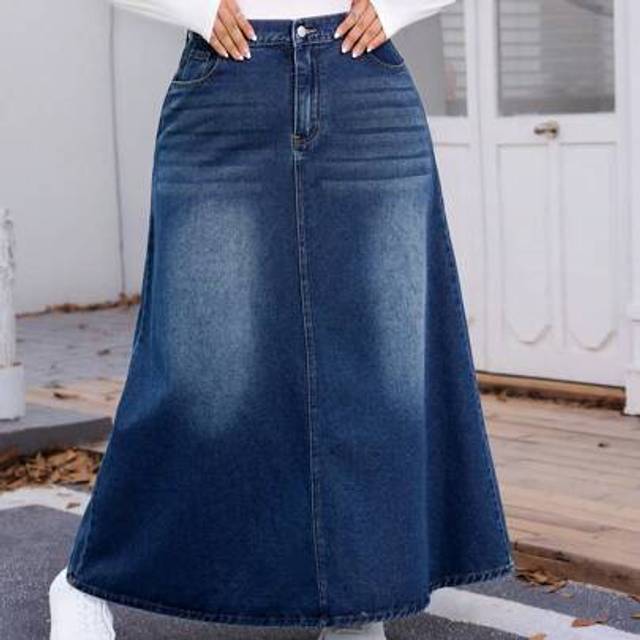 Plus size jeanskjol, enkel och trendig, lämplig för sommaren - Blå (0XL,1XL,2XL,3XL,4XL)