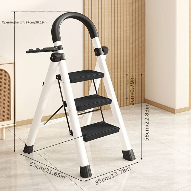 TEMU Foldable Ladder, Multi-functional Thickened Indoor Step Ladder, Metal And Plastic, Portable Small Pedal Stairs For Home Use