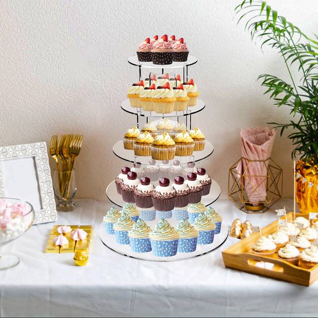 TEMU 5 Tier Acrylic Cupcake Stand,round Transparent Can Split To 2-3 Tier Clear Dessert Display Holder Stand With Base For Wedding, Party, Get-