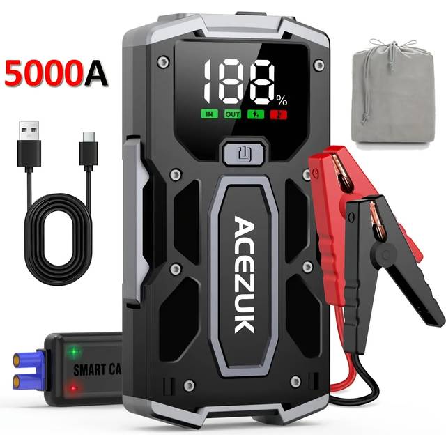 TEMU Car Jump Starter 5000a 12v Auto Battery Booster Power Bank Pack, Lithium Jump Box With Led Light, And Large Lcd Screen