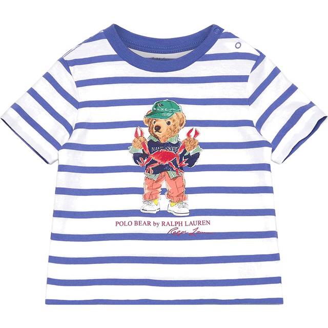 RALPH LAUREN BABY Polo Bear Striped Cotton Jersey Tee |Blå |53-60