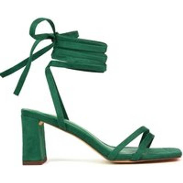 'Tanyel' Strappy Lace up Faux Suede Mid Block Heel Sandals - Green - 3