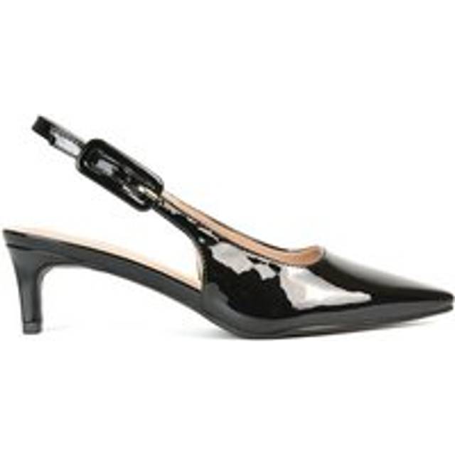 'Kelly' Low Kitten Heel Slingback Pointed Toe Court Shoes - True Black - 8