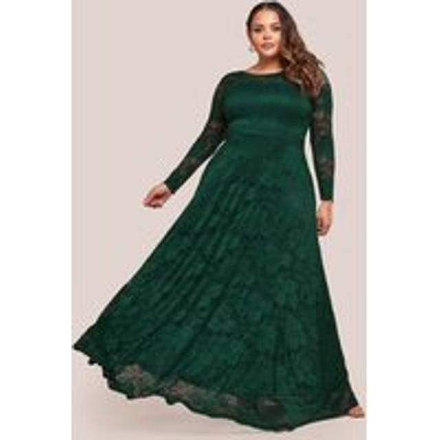 Goddiva Plus Scalloped Lace A-Line Maxi Dress - Emerald Green - 24