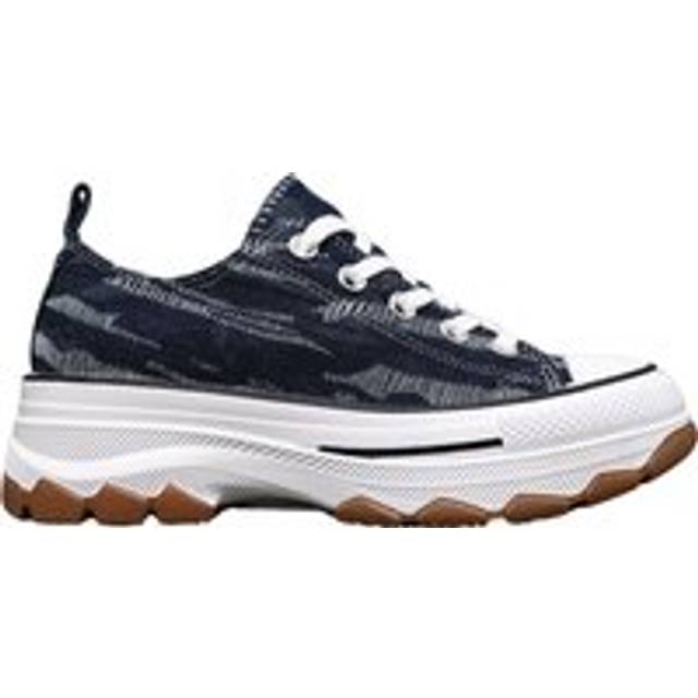 Low Top Canvas Casual Comfy Daily Wear Chunky Flatform Wedge Trainers - Mid Navy - 5