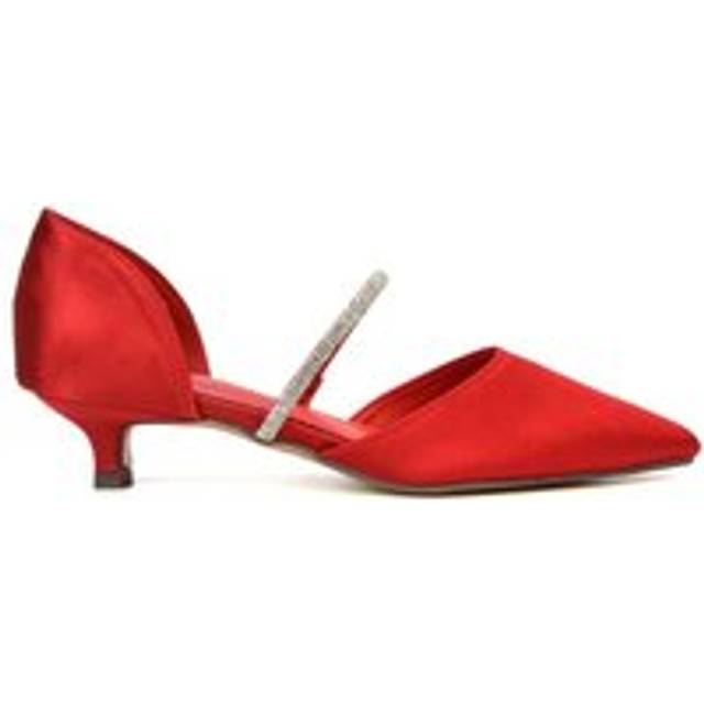 'Laura' Diamante Strap Kitten Heel Pointed Toe Court Shoes - Red - 3