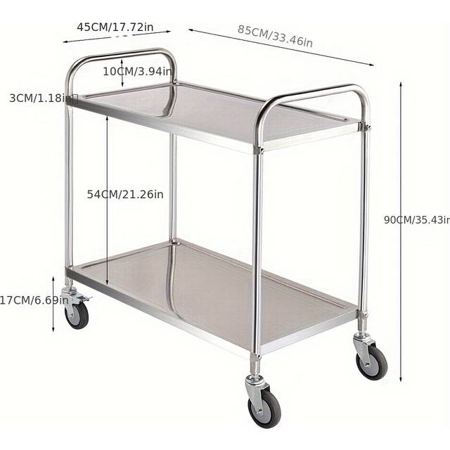 TEMU 3-tier Stainless Steel Rolling Kitchen Cart With Wheels - Heavy Duty Service Trolley For Utensils, Pots, And Produce Storage, Utensil Trolley | Multitier Cart | Stainless