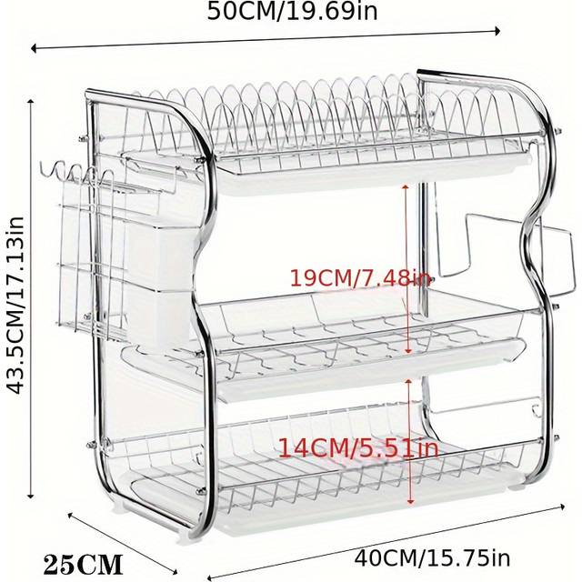 TEMU 3 Tier Dish Drainer, Kitchen Rustproof Dish Drainer Rack With Drip Tray, Rack And Utensils Holder, Chrome Dish Drying Rack Sink Draining Board For Kitchen Countertop Space-saving Dish Rack