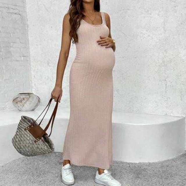 SHEIN Maternity Holiday Casual Solid Color Sleeveless Fitted Dress Maternity Clothing Maternity Dresses Maternity Dresses For Women Pregnant Dress Pregnancy