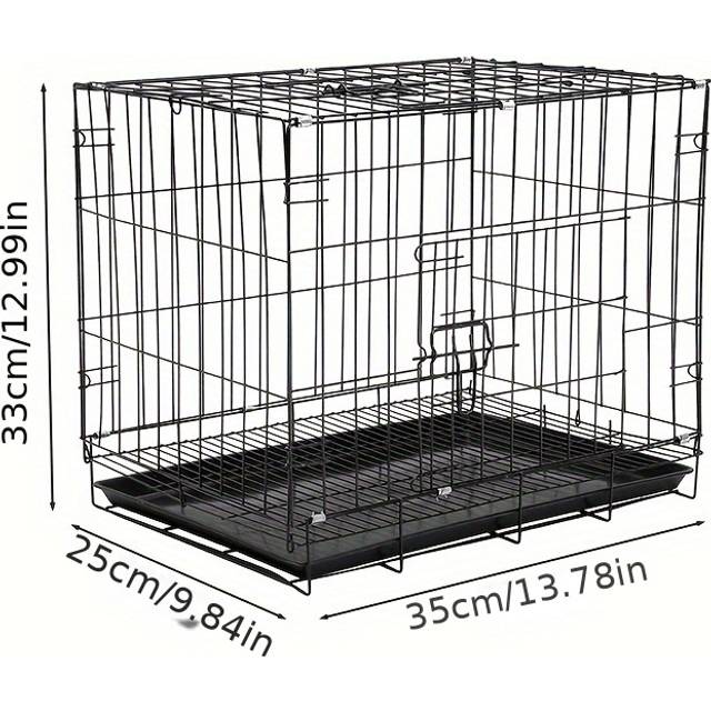 TEMU Dog Cage Cat Cage Small Dog Cage Rabbit Pet Cage Black 35*25*33cm With Tray Material Wire + Plastic