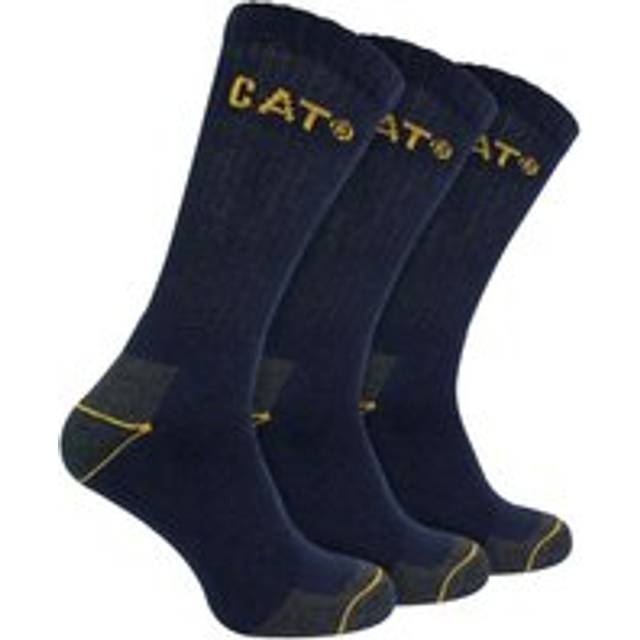 (6-9 UK, Navy) CAT - Mens 3 Pack Real Work Socks with Cushioned Heel & Toe