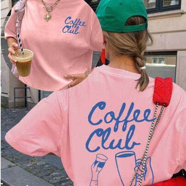 SHEIN Coffee Club Print Summer Women&#39;s Oversize Short Sleeve Top, Casual Women&#39;s Wear, Summer T-Shirt, Summer Tops, Graphic T-Shirt