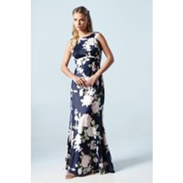Petite Dahlia Floral Printed Cowl Back Bridesmaids Dress - Navy - 6