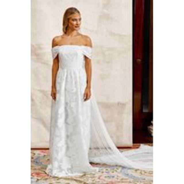 Bardot Organza Jacquard Full Skirted Wedding Dress - Ivory - 12