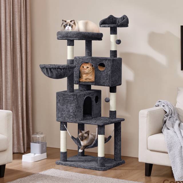 TEMU Yaheetech 163cm Multiple Level Cat Tree Plush Cat Tower With Condos/platform/perch/hammock/scratching Posts, Cat House For Small/medium Cats, Dark Gray
