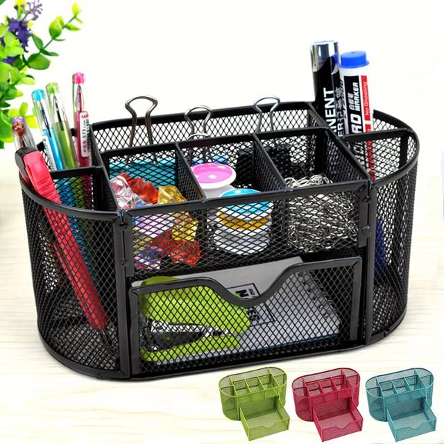 TEMU Pen Metal Office Mesh Bin Desk Organizer Set Stationary Tidy Letter Trays Holder