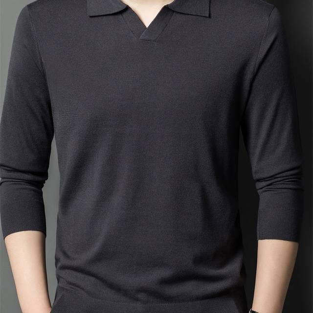 TEMU Men's Casual Knitted Pullover Sweater - Regular Fit Fall/winter Square Neck Ribbed Trim Solid Color With Viscose, Acrylic, Nylon, &