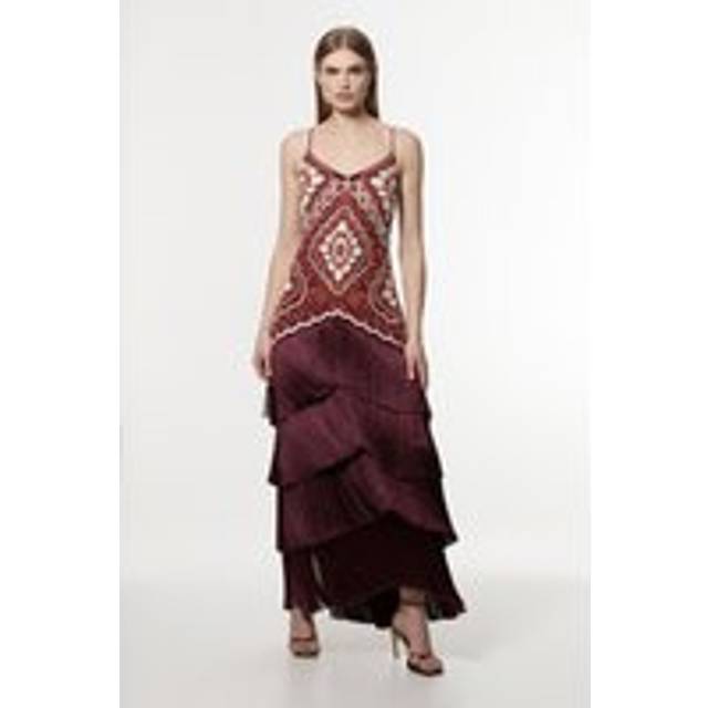 Embellished Fringe Strappy Woven Maxi Dress - Orange