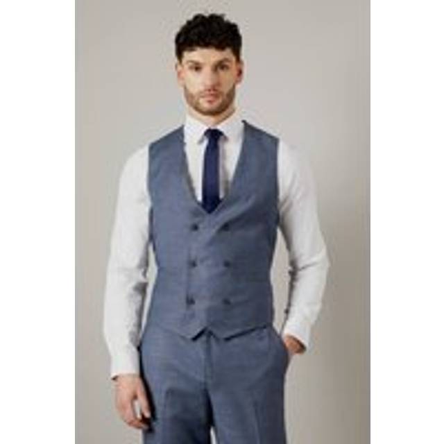 Mens Blue Semi Plain Slim Fit Waistcoat - L