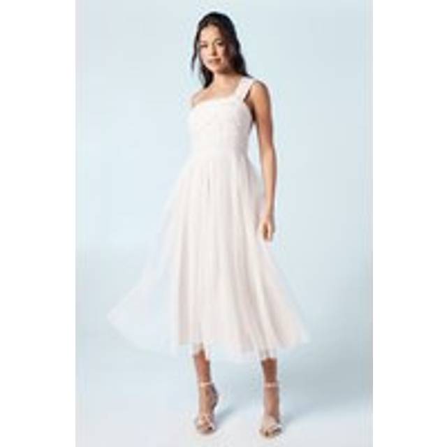 One Shoulder Mesh Bridesmaids Dress - Pink - 14