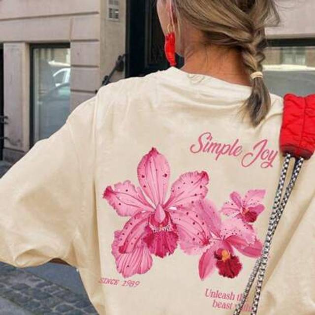 SHEIN 1pc Casual Floral Print Short Sleeve T-Shirt For Teenage Girls, Young Students&#39; Summer Tops, Let&#39;s Go Picnicking