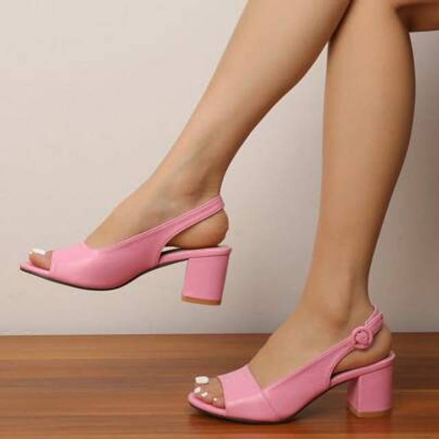 SHEIN Women&#39;s Peep Toe Platform Chunky Heel Sandals, Comfortable Casual Versatile Pink Leather High Heels Suitable For Vacation, Commuting, Work, New Summer