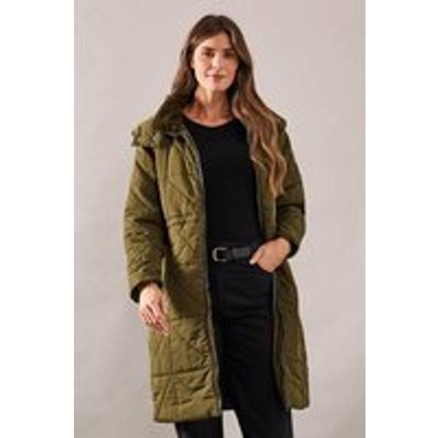 Womens Faux Fur Hood Padded Coat - Khaki - 10