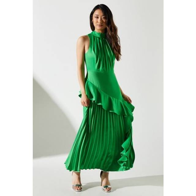 Coast Womens Occasion Dress Green Elegant Ruffle Pleated Satin Back Crepe