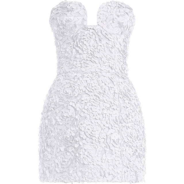 Strapless Floral Ruffle Mini Dress - WHITE - 14