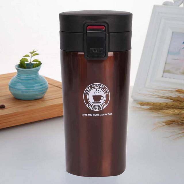 TEMU Insulated Travel Coffee Mug Cup Thermal Stainless Steel Vacuum Leakproof For Men Women Brown