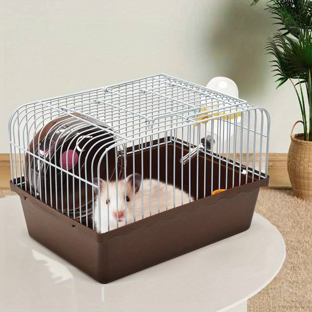 TEMU Portable Hamster Travel Carrier - Stainless Steel Small Pet Cage With Secure Closure, Brown Abs Habitat For Hamsters, Guinea Pigs & Rats