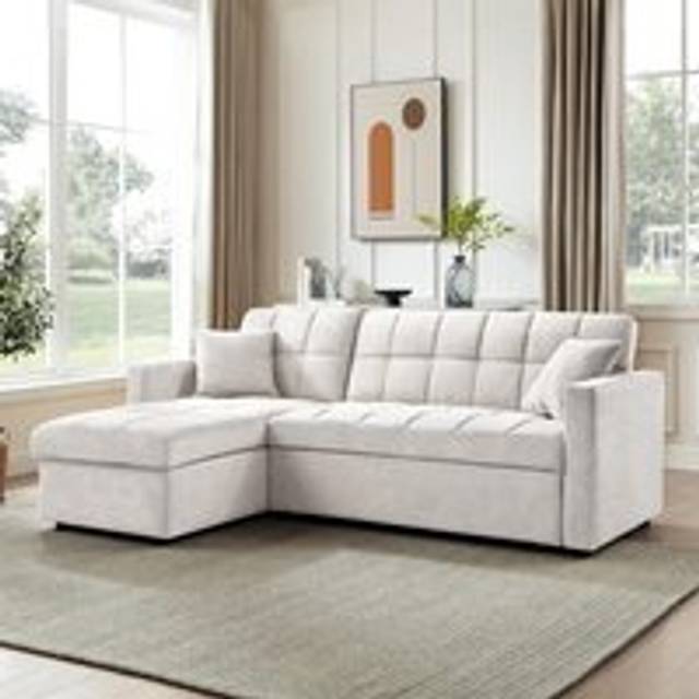 Harry Pull-Out Sofa Bed With Chaise - Light Grey - One Size