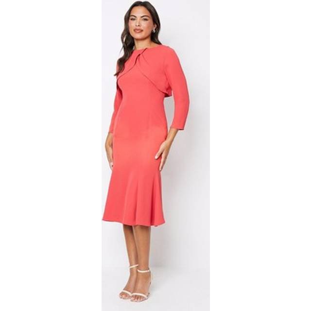 Cape Long Sleeve Midi Wedding Guest Dress - Red - 8
