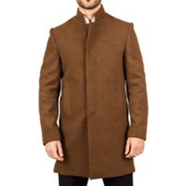 Stand Collar Wool Blend Overcoat Classic Trench Coat Winter Jacket - Brown - 5XL