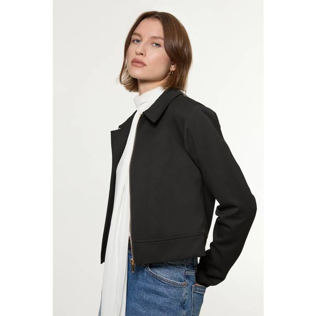 Technical Crepe Tailored Metal Zip Detail Jacket - Black