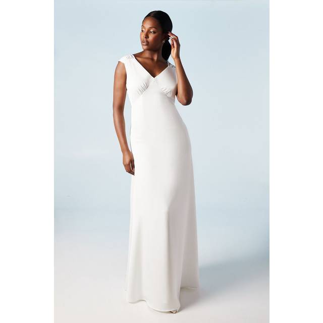 Structured Bow Back Detail Cape Wedding Dress - Ivory - 12